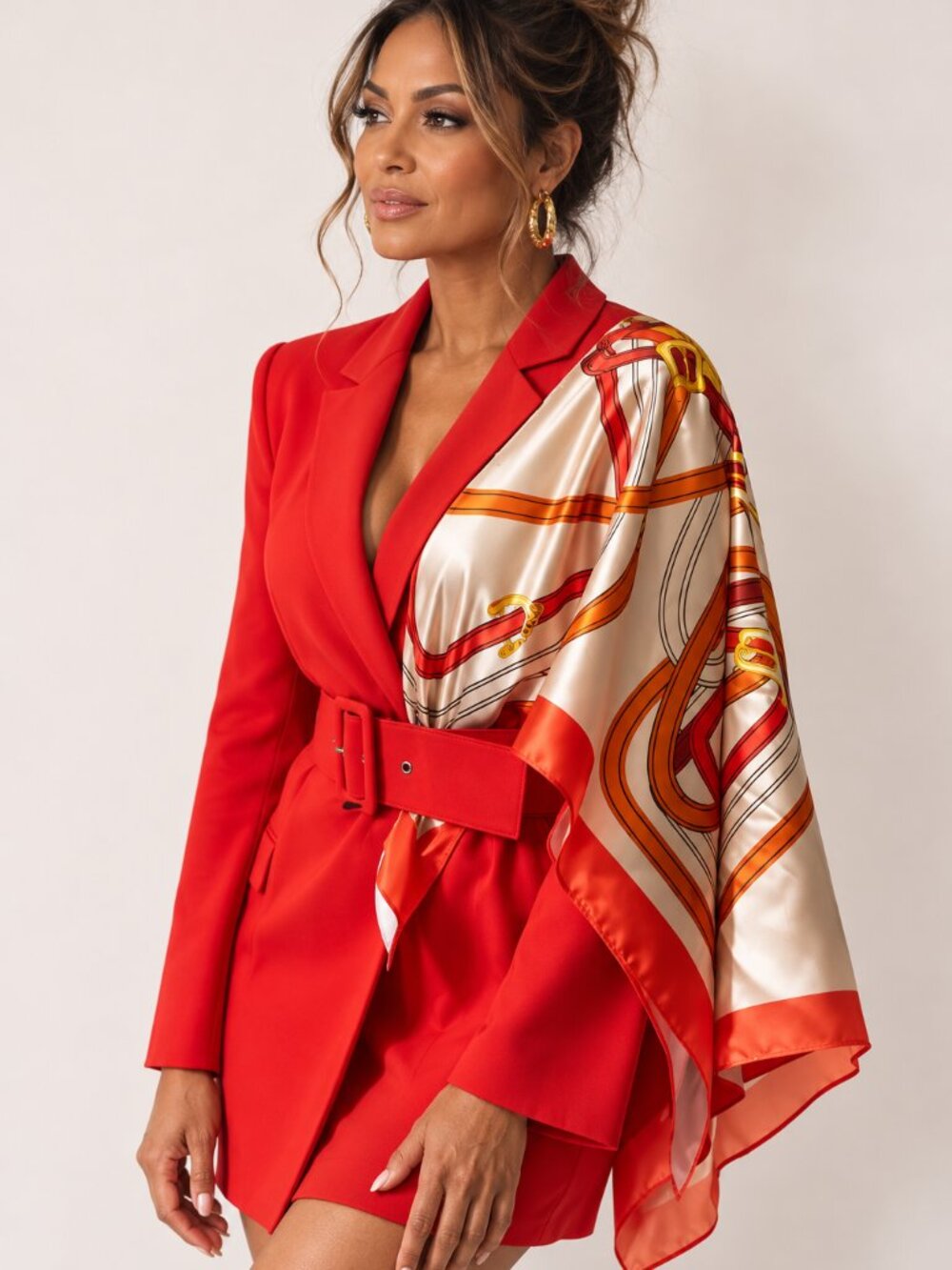 NWT LATC Hot Mes Satin Scarf | Red Orange Silk-Feel 35" Square